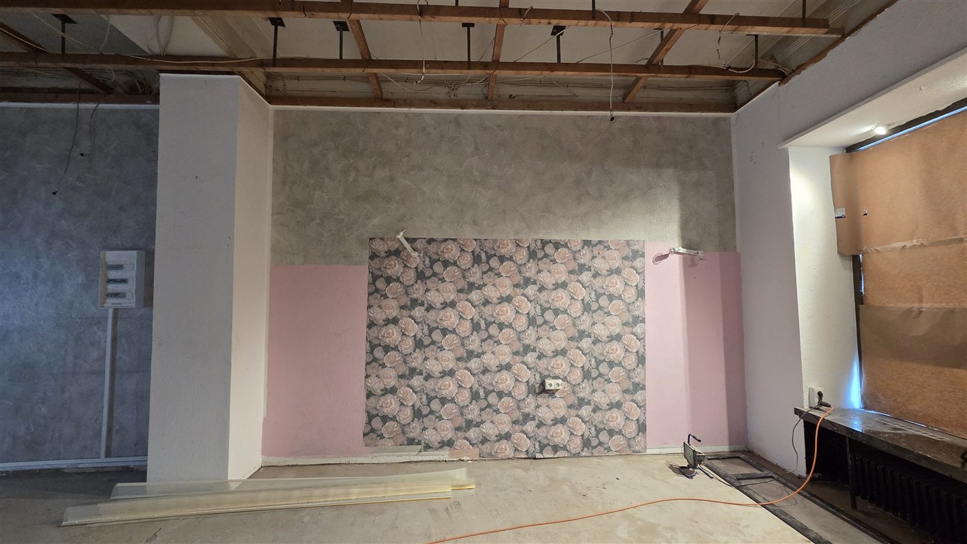 Der Bestand im Januar — alte Tapetenwand, die Decke bereits geöffnet